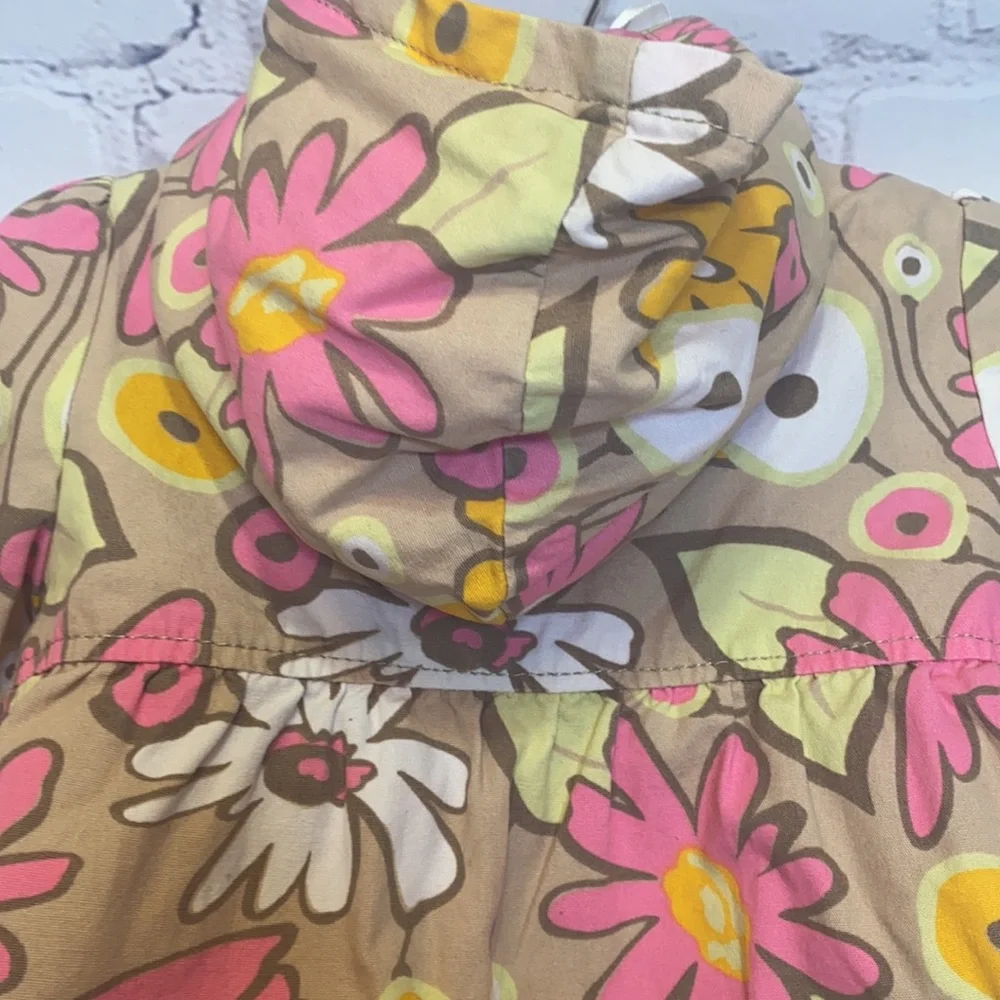 Genuine Kids By OshKosh Tan Pink Flower Lightweight Hooded Jacket Size 18 Months